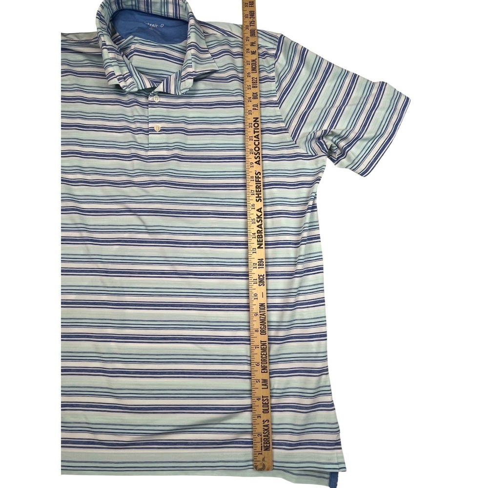 Johnnie-O EUC Polo Shirt Men's XL Blue Green Striped Dutton JMPO5110 Cay color - Picture 7 of 11